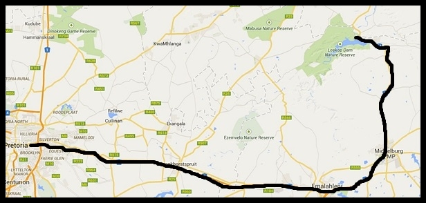The route from Pretoria to Loskop Dam (using Google Maps)